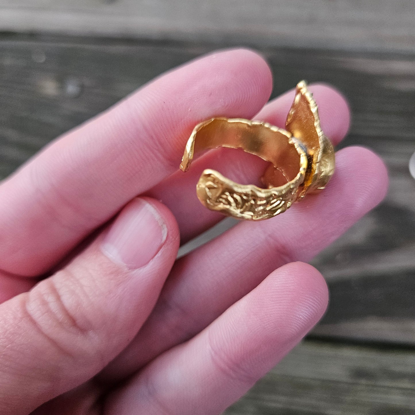 Large Moon Ring with Forget-me-not